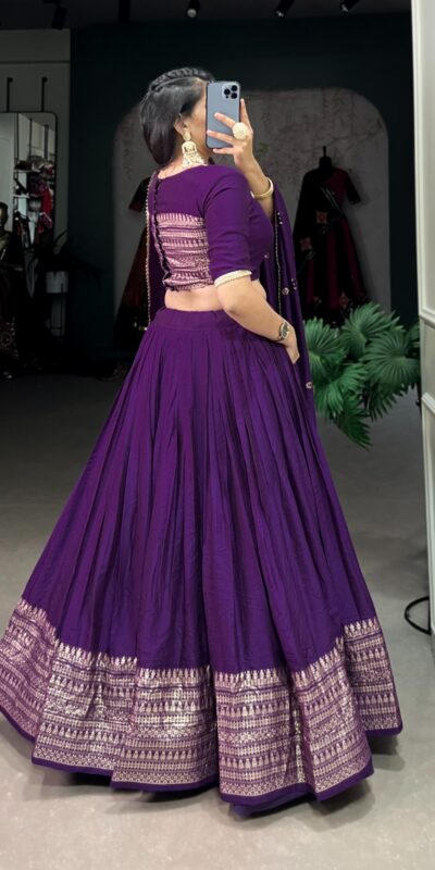 LNB 1906 Purple Color Pure Chanderi Plain With Zari Weaving Work Border Lehenga Choli Wedding, Party, Festive, Events Etc. Delivery 4-6 Working Days Rs 1999 | Bollywood Lehenga, Creative Lehenga, Designer Lehenga, Embroidered Lehenga, Lehenga, Party Wear Lehenga