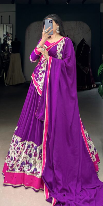LNB 1618 Purple Color Printed And Original Mirror Hand Work With Lace Lehenga Choli Wedding, Party, Festive, Events Etc. Delivery 4-6 Working Days Rs 4249 | Bollywood Lehenga, Creative Lehenga, Designer Lehenga, Embroidered Lehenga, Lehenga, Party Wear Lehenga