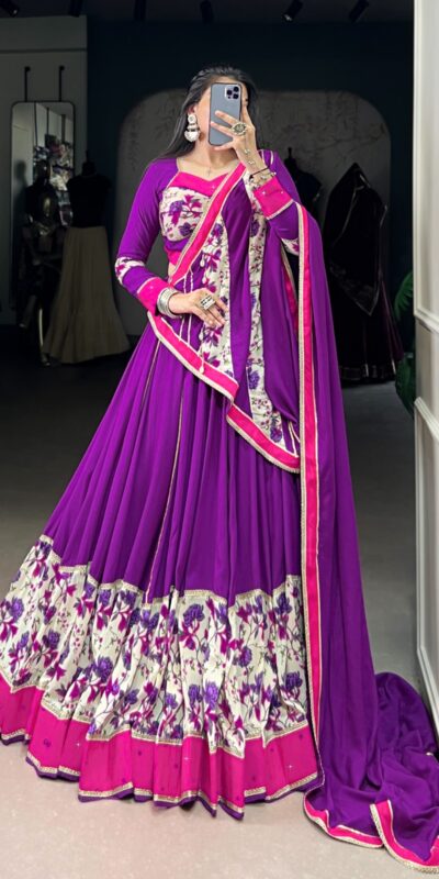 LNB 1618 Purple Color Printed And Original Mirror Hand Work With Lace Lehenga Choli Wedding, Party, Festive, Events Etc. Delivery 4-6 Working Days Rs 4249 | Bollywood Lehenga, Creative Lehenga, Designer Lehenga, Embroidered Lehenga, Lehenga, Party Wear Lehenga