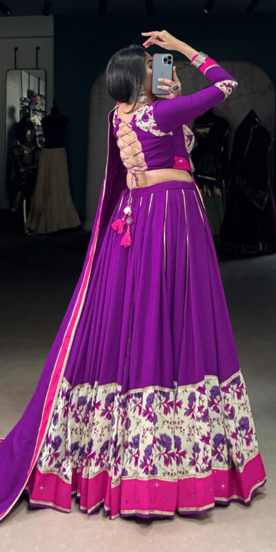 LNB 1618 Purple Color Printed And Original Mirror Hand Work With Lace Lehenga Choli Wedding, Party, Festive, Events Etc. Delivery 4-6 Working Days Rs 4249 | Bollywood Lehenga, Creative Lehenga, Designer Lehenga, Embroidered Lehenga, Lehenga, Party Wear Lehenga