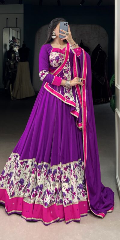LNB 1618 Purple Color Printed And Original Mirror Hand Work With Lace Lehenga Choli Wedding, Party, Festive, Events Etc. Delivery 4-6 Working Days Rs 4249 | Bollywood Lehenga, Creative Lehenga, Designer Lehenga, Embroidered Lehenga, Lehenga, Party Wear Lehenga