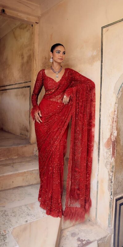 DF 3461 Red Color Butterfly Net 5mm Sequins Embroidery work Saree Saree Casual, Wedding, Festive, Events . Expected Delivery  4-6 Working Days @1799/- only                                                                                | Bollywood Sarees, Creative Sarees, Designer Sarees, Embroidered Sarees, Ethnic Saree, Modern Digital sarees, Party Wear Sarees, Sarees