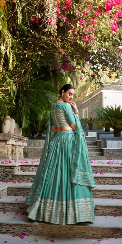 LNB 1906 Sea Green Pure Chanderi Plain With Zari Weaving Work Border Lehenga Choli Wedding, Party, Festive, Events Etc. Delivery 4-6 Working Days Rs 1999 | Bollywood Lehenga, Creative Lehenga, Designer Lehenga, Embroidered Lehenga, Lehenga, Party Wear Lehenga