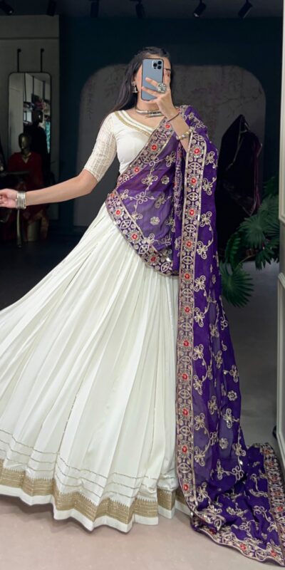 LNB 1665 White Color Pure Rayon Zari Weaving Work With Lace Touch Up Lehenga Choli Wedding, Party, Festive, Events Etc. Delivery 4-6 Working Days Rs 3399 | Bollywood Lehenga, Creative Lehenga, Designer Lehenga, Embroidered Lehenga, Lehenga, Party Wear Lehenga