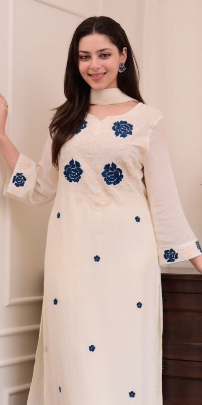 BE 382 White Color Roman Silk Embroidery Work Salwar Suit Casual, Wedding, Festive, Events . Expected Delivery 4-6 Working Days @1949/- only | Jump Suits, Tops & Bottoms, Track Suits, Trendy Wear, Casual Suits, Creative suits, Designer Suits, Palazzo Suits, Party Wear Suits, Patiala Suits, Salwar suit, Straight Suits