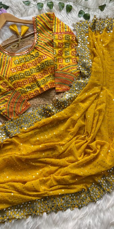 DF 3453 Yellow Color Faux Georgette 5mm Sequence Work Casual, Wedding, Festive, Events . Expected Delivery 4-6 Working Days @2099/- only | Bollywood Sarees, Creative Sarees, Designer Sarees, Embroidered Sarees, Ethnic Saree, Modern Digital sarees, Party Wear Sarees, Sarees