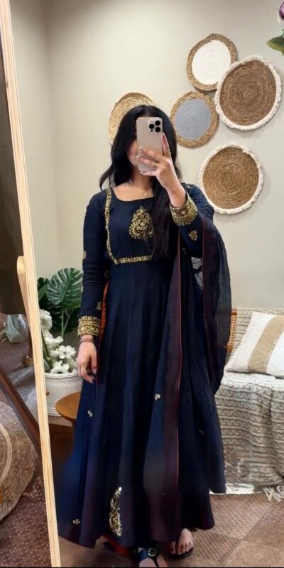 ZSR 3143 Black Heavy Fox Georgette With Embroidery Sequence Work Gown Perfect for Wedding, Party, Traditional Day, Diwali, Temple Visit At 1899 | Bollywood Gowns, Creative Gowns, Designer Gowns, Embroidered Gowns, Gowns, Party Wear Gowns