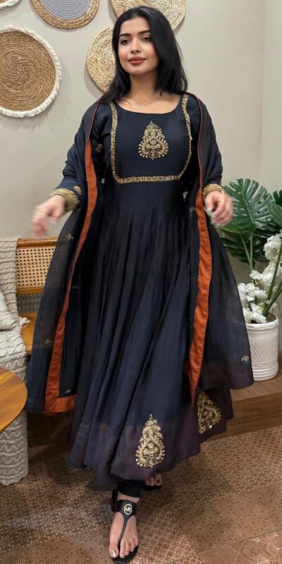 ZSR 3143 Black Heavy Fox Georgette With Embroidery Sequence Work Gown Perfect for Wedding, Party, Traditional Day, Diwali, Temple Visit At 1899 | Bollywood Gowns, Creative Gowns, Designer Gowns, Embroidered Gowns, Gowns, Party Wear Gowns