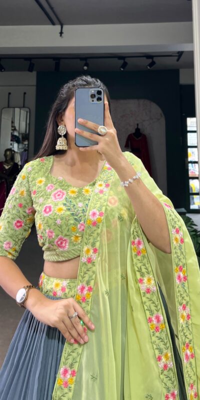 LNB 1402 Grey Georgette Sequins Work & Embroidery Work Lehenga Choli in . Introductory Price ₹2399. Delivery 4-6 Working Days. Shop now. | Bollywood Lehenga, Creative Lehenga, Designer Lehenga, Embroidered Lehenga, Lehenga, Party Wear Lehenga
