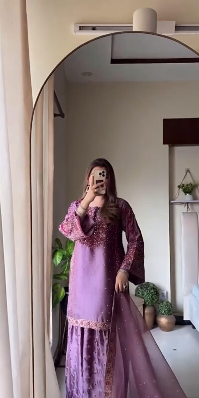 NSR 849 Lavender Chinnon Silk Salwar Suit Perfect for Wedding, Party, Baisakhi, Anniversary, Housewarming . Available at ₹1999 only. Delivery 4-6 | Designer Suits, Jump Suits, Casual Suits, Creative suits, Palazzo Suits, Party Wear Suits, Patiala Suits, Salwar suit, Straight Suits