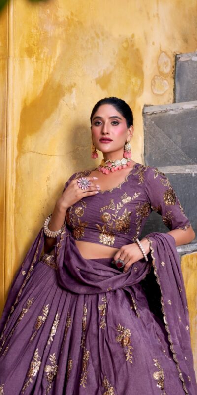 LNB 1451 Lavender Chocolate Crush with Embroidery Work & Sequins Work Lehenga Choli . Get it for ₹3499. Delivery 4-6 Working Days. Shop now. | Bollywood Lehenga, Creative Lehenga, Designer Lehenga, Embroidered Lehenga, Lehenga, Party Wear Lehenga
