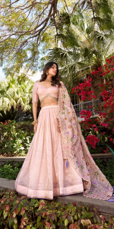 LNB 1426 Light Pink Gold Crush With Sequins Work & Embroidery Work Lehenga Choli . Best Price ₹3499. Delivery 4-6 Working Days. Shop now. | Embroidered Lehenga, Bollywood Lehenga, Creative Lehenga, Designer Lehenga, Lehenga, Party Wear Lehenga