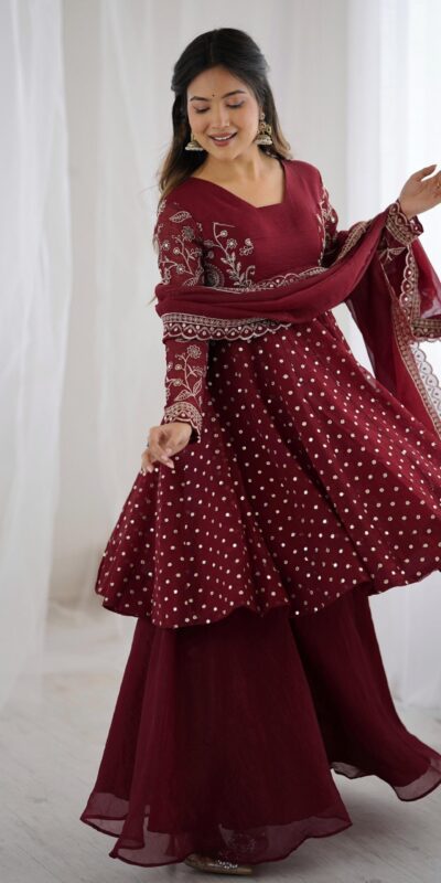 ZSR 3134 Maroon Crunchy Silk Salwar Suit Perfect for Wedding, Party, Sangeet, Anniversary, Housewarming Introductory Price ₹2399. Delivery 4-6 | Jump Suits, Casual Suits, Creative suits, Designer Suits, Palazzo Suits, Party Wear Suits, Patiala Suits, Salwar suit, Straight Suits