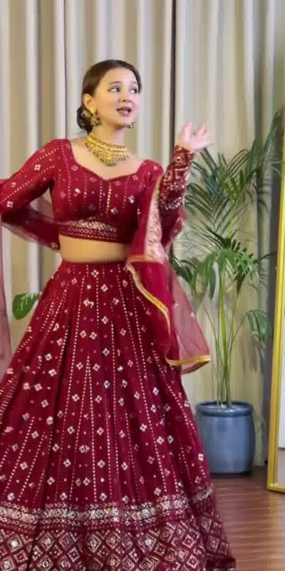 DC G88 Maroon Fox Georgette with Lace Work & Embroidery Work Lehenga Choli . Get it for ₹2099. Delivery 4-6 Working Days. Shop now. | Bollywood Lehenga, Creative Lehenga, Designer Lehenga, Embroidered Lehenga, Lehenga, Party Wear Lehenga