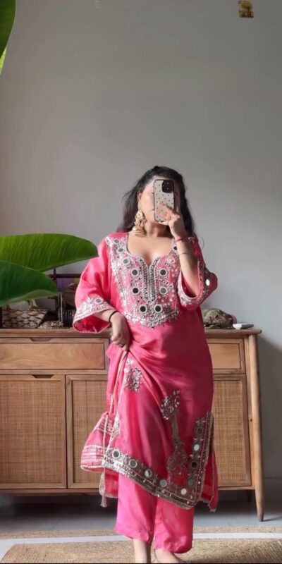 RTC 5919 Peach Roman Silk With Mirror Work Salwar Suit Wedding, Party, Festive, Events, Navratri Garba, Introductory Price ₹2099. Delivery 4-6 Working Days. | Jump Suits, Tops & Bottoms, Track Suits, Trendy Wear, Casual Suits, Creative suits, Designer Suits, Palazzo Suits, Party Wear Suits, Patiala Suits, Salwar suit, Straight Suits