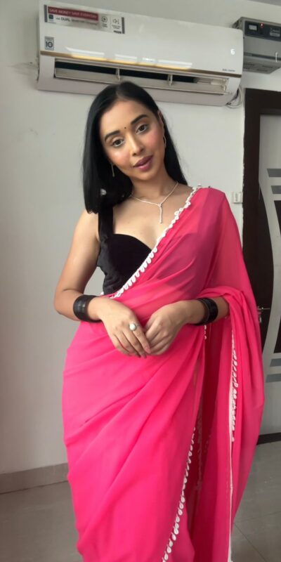SC 239 Pink Georgette With Lace Work & Lace Border Saree . Wedding, Party, Festive, Events, Exclusive Offer ₹1599. Delivery 4-6 Working Days. Shop now. | Bollywood Sarees, Creative Sarees, Designer Sarees, Embroidered Sarees, Ethnic Saree, Modern Digital sarees, Party Wear Sarees, Sarees
