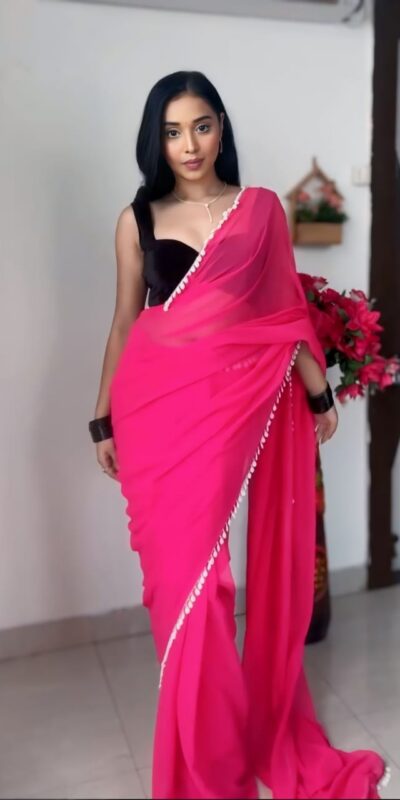 SC 239 Pink Georgette With Lace Work & Lace Border Saree . Wedding, Party, Festive, Events, Exclusive Offer ₹1599. Delivery 4-6 Working Days. Shop now. | Bollywood Sarees, Creative Sarees, Designer Sarees, Embroidered Sarees, Ethnic Saree, Modern Digital sarees, Party Wear Sarees, Sarees