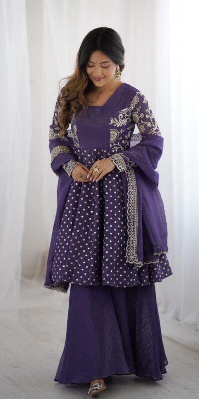 ZSR 3134 Purple Crunchy Silk Salwar Suit Perfect for Wedding, Party, Sangeet, Anniversary, Housewarming Introductory Price ₹2399. Delivery 4-6 | Jump Suits, Casual Suits, Creative suits, Designer Suits, Palazzo Suits, Party Wear Suits, Patiala Suits, Salwar suit, Straight Suits