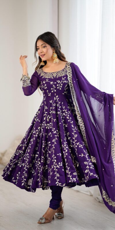 SRK 5299 Purple Georgette With Sequence Work Perfect for Wedding, Party, Lohri, Temple Visit, Ganesh Chaturthi Festive, Events, 4-6 Working Days At 2149 | Bollywood Gowns, Creative Gowns, Designer Gowns, Embroidered Gowns, Gowns, Party Wear Gowns