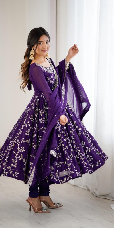 SRK 5299 Purple Georgette With Sequence Work Perfect for Wedding, Party, Lohri, Temple Visit, Ganesh Chaturthi Festive, Events, 4-6 Working Days At 2149 | Bollywood Gowns, Creative Gowns, Designer Gowns, Embroidered Gowns, Gowns, Party Wear Gowns