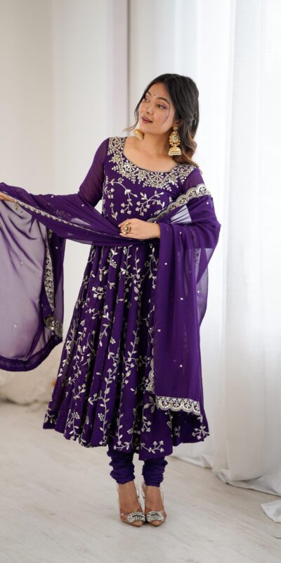 SRK 5299 Purple Georgette With Sequence Work Perfect for Wedding, Party, Lohri, Temple Visit, Ganesh Chaturthi Festive, Events, 4-6 Working Days At 2149 | Bollywood Gowns, Creative Gowns, Designer Gowns, Embroidered Gowns, Gowns, Party Wear Gowns