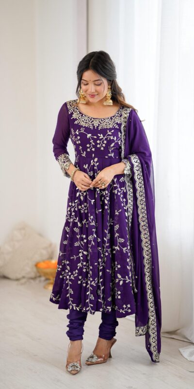 SRK 5299 Purple Georgette With Sequence Work Perfect for Wedding, Party, Lohri, Temple Visit, Ganesh Chaturthi Festive, Events, 4-6 Working Days At 2149 | Bollywood Gowns, Creative Gowns, Designer Gowns, Embroidered Gowns, Gowns, Party Wear Gowns