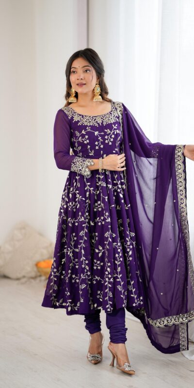 SRK 5299 Purple Georgette With Sequence Work Perfect for Wedding, Party, Lohri, Temple Visit, Ganesh Chaturthi Festive, Events, 4-6 Working Days At 2149 | Bollywood Gowns, Creative Gowns, Designer Gowns, Embroidered Gowns, Gowns, Party Wear Gowns