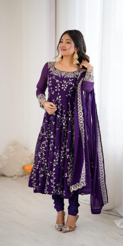 SRK 5299 Purple Georgette With Sequence Work Perfect for Wedding, Party, Lohri, Temple Visit, Ganesh Chaturthi Festive, Events, 4-6 Working Days At 2149 | Bollywood Gowns, Creative Gowns, Designer Gowns, Embroidered Gowns, Gowns, Party Wear Gowns