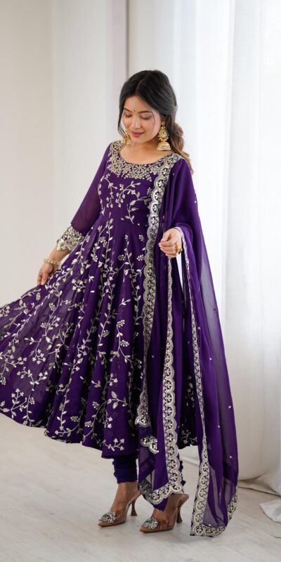 SRK 5299 Purple Georgette With Sequence Work Perfect for Wedding, Party, Lohri, Temple Visit, Ganesh Chaturthi Festive, Events, 4-6 Working Days At 2149 | Bollywood Gowns, Creative Gowns, Designer Gowns, Embroidered Gowns, Gowns, Party Wear Gowns