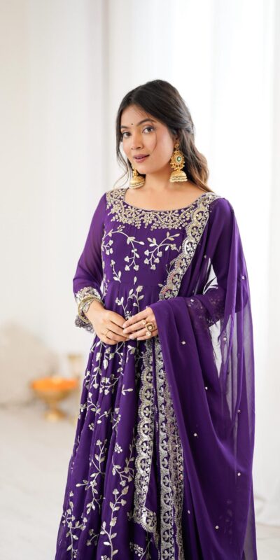 SRK 5299 Purple Georgette With Sequence Work Perfect for Wedding, Party, Lohri, Temple Visit, Ganesh Chaturthi Festive, Events, 4-6 Working Days At 2149 | Bollywood Gowns, Creative Gowns, Designer Gowns, Embroidered Gowns, Gowns, Party Wear Gowns