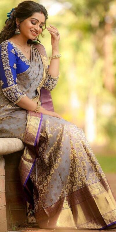 KP 3077 Purple Soft Lichi Silk Saree Perfect for Wedding, Party, Housewarming, Baby Shower, Onam . Available at ₹1599 only. Delivery 4-6 Working Da | Bollywood Sarees, Creative Sarees, Designer Sarees, Embroidered Sarees, Ethnic Saree, Modern Digital sarees, Party Wear Sarees, Sarees
