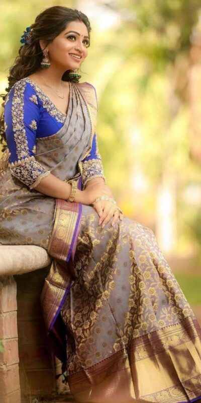 KP 3077 Purple Soft Lichi Silk Saree Perfect for Wedding, Party, Housewarming, Baby Shower, Onam . Available at ₹1599 only. Delivery 4-6 Working Da | Bollywood Sarees, Creative Sarees, Designer Sarees, Embroidered Sarees, Ethnic Saree, Modern Digital sarees, Party Wear Sarees, Sarees