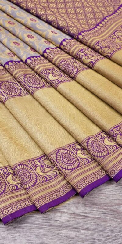 KP 3077 Purple Soft Lichi Silk Saree Perfect for Wedding, Party, Housewarming, Baby Shower, Onam . Available at ₹1599 only. Delivery 4-6 Working Da | Bollywood Sarees, Creative Sarees, Designer Sarees, Embroidered Sarees, Ethnic Saree, Modern Digital sarees, Party Wear Sarees, Sarees