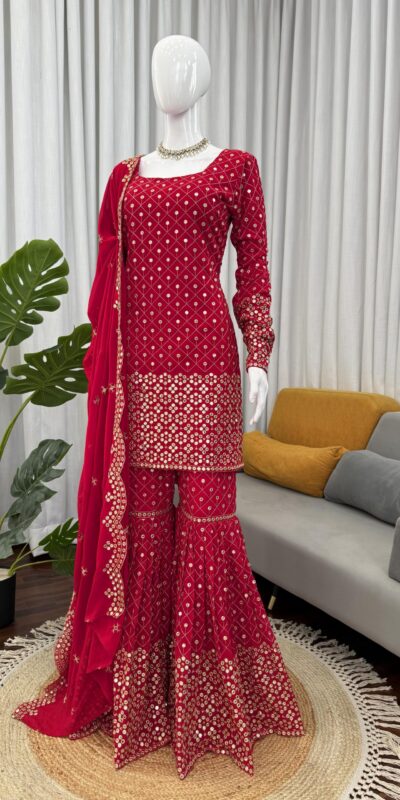 RTC 5921 Red Faux Georgette Salwarv suit with Lace Work. Wedding, Party, Festive, Events Grab it for ₹2549. Delivery 4-6 Working Days. Shop now. | Jump Suits, Tops & Bottoms, Track Suits, Trendy Wear, Casual Suits, Creative suits, Designer Suits, Palazzo Suits, Party Wear Suits, Patiala Suits, Salwar suit, Straight Suits