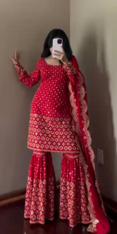 RTC 5921 Red Faux Georgette Salwarv suit with Lace Work. Wedding, Party, Festive, Events Grab it for ₹2549. Delivery 4-6 Working Days. Shop now. | Jump Suits, Tops & Bottoms, Track Suits, Trendy Wear, Casual Suits, Creative suits, Designer Suits, Palazzo Suits, Party Wear Suits, Patiala Suits, Salwar suit, Straight Suits
