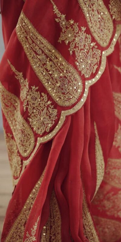 DF Queen Red Organza Tissue Saree with Sequins Work & Embroidery. Festive Deal ₹2499. Delivery 4-6 Working Days. Shop now. | Bollywood Sarees, Creative Sarees, Designer Sarees, Embroidered Sarees, Ethnic Saree, Modern Digital sarees, Party Wear Sarees, Sarees