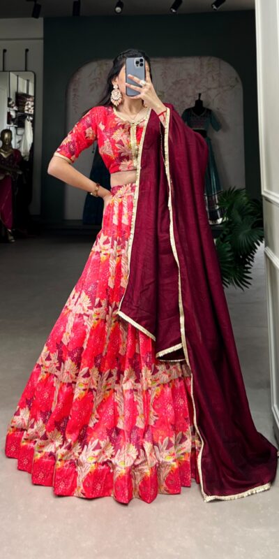LNB 1032 Red Tussar Silk With Lace Work & Sequins Work Lehenga Choli. Now at just ₹1799. Delivery 4-6 Working Days. Shop now. | Bollywood Lehenga, Creative Lehenga, Designer Lehenga, Embroidered Lehenga, Lehenga, Party Wear Lehenga