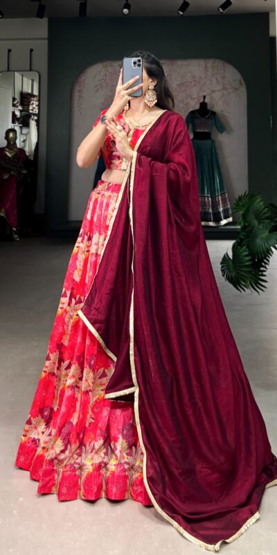 LNB 1032 Red Tussar Silk With Lace Work & Sequins Work Lehenga Choli. Now at just ₹1799. Delivery 4-6 Working Days. Shop now. | Bollywood Lehenga, Creative Lehenga, Designer Lehenga, Embroidered Lehenga, Lehenga, Party Wear Lehenga
