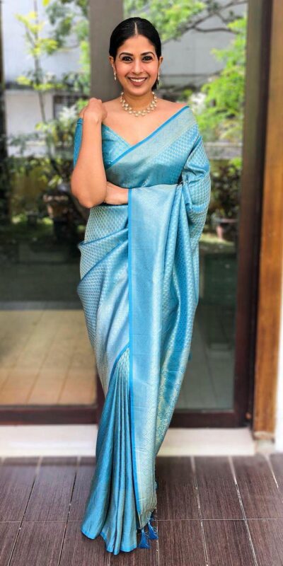 KP 4049 Sky Blue Sky Soft Lichi Silk Saree With Lace Work & Lace Border. Exclusive Offer ₹1349. Delivery 4-6 Working Days. Shop now. | Bollywood Sarees, Creative Sarees, Designer Sarees, Embroidered Sarees, Ethnic Saree, Modern Digital sarees, Party Wear Sarees, Sarees