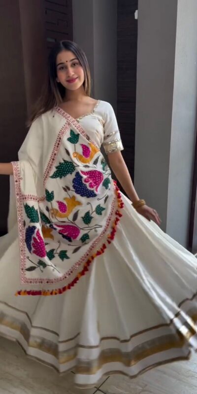 LG 653 White Cotton Lehenga Choli Perfect for Wedding, Party, Diwali, Lohri, Anniversary . Now at just ₹2399. Delivery 4-6 Working Days. Shop now. | Bollywood Lehenga, Creative Lehenga, Designer Lehenga, Embroidered Lehenga, Lehenga, Party Wear Lehenga