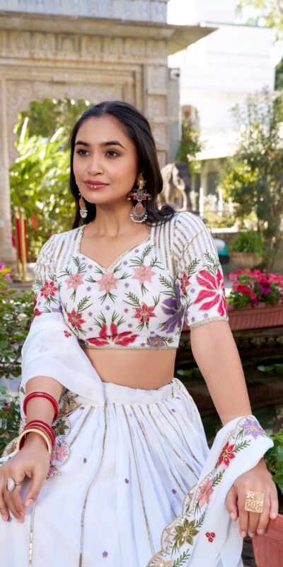LNB 1413 White Georgette With Sequins Work & Embroidery Work Lehenga Choli . Affordable Price ₹3299. Delivery 4-6 Working Days. Shop now. | Bollywood Lehenga, Creative Lehenga, Designer Lehenga, Embroidered Lehenga, Lehenga, Party Wear Lehenga