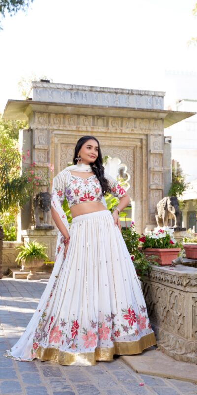 LNB 1413 White Georgette With Sequins Work & Embroidery Work Lehenga Choli . Affordable Price ₹3299. Delivery 4-6 Working Days. Shop now. | Bollywood Lehenga, Creative Lehenga, Designer Lehenga, Embroidered Lehenga, Lehenga, Party Wear Lehenga