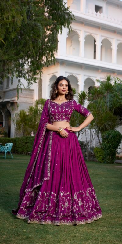 LNB 1404 Wine Vichitra Silk Sequins Work Embroidery Work Lehenga Choli Best Price ₹2999. Delivery 4-6 Working Days. Shop now. | Bollywood Lehenga, Creative Lehenga, Designer Lehenga, Embroidered Lehenga, Lehenga, Party Wear Lehenga