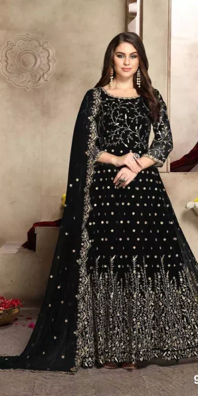  FC 94001 Black Color Georgette Multi Thread Zari Stich Anarkali Suit Wedding, Party, Festive events, etc. Expected Delivery  4-6 Working Days @2399/- | Anarkali Suits, Bollywood Anarkali, Creative-Anarkali, Designer Anarkali, Embroidered Anarkali, Party Wear Anarkali
