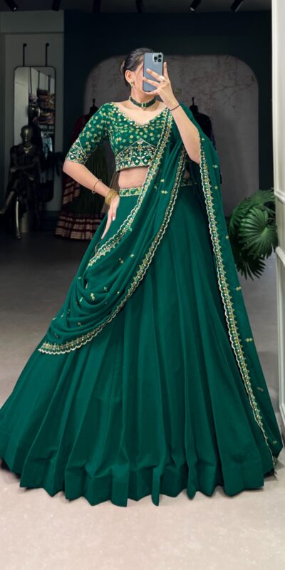 LNB 1447 Dark Green in Georgette Embroidery Work Lehenga Choli . Festive Deal ₹3299. Delivery 4-6 Working Days. Shop now. | Bollywood Lehenga, Creative Lehenga, Designer Lehenga, Embroidered Lehenga, Lehenga, Party Wear Lehenga