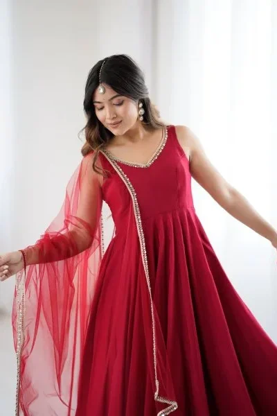 KB 285 Maroon in Roman Silk Chanderi Mirror Work & Lace Work Gown . Best Price ₹1929. Delivery 4-6 Working Days. Shop now. | Designer Suits, Jump Suits, Casual Suits, Creative suits, Palazzo Suits, Party Wear Suits, Patiala Suits, Salwar suit, Straight Suits