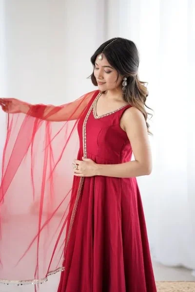 KB 285 Maroon in Roman Silk Chanderi Mirror Work & Lace Work Gown . Best Price ₹1929. Delivery 4-6 Working Days. Shop now. | Designer Suits, Jump Suits, Casual Suits, Creative suits, Palazzo Suits, Party Wear Suits, Patiala Suits, Salwar suit, Straight Suits