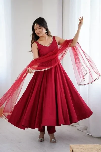 KB 285 Maroon in Roman Silk Chanderi Mirror Work & Lace Work Gown . Best Price ₹1929. Delivery 4-6 Working Days. Shop now. | Designer Suits, Jump Suits, Casual Suits, Creative suits, Palazzo Suits, Party Wear Suits, Patiala Suits, Salwar suit, Straight Suits