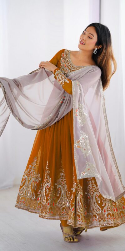 ZF 5008 White Mustered Gown with Embroidery Work. Wedding, Party, Festive, Events, Special Price ₹2049. Delivery 4-6 Working Days. Shop now. | Designer Suits, Jump Suits, Casual Suits, Creative suits, Palazzo Suits, Party Wear Suits, Patiala Suits, Salwar suit, Straight Suits