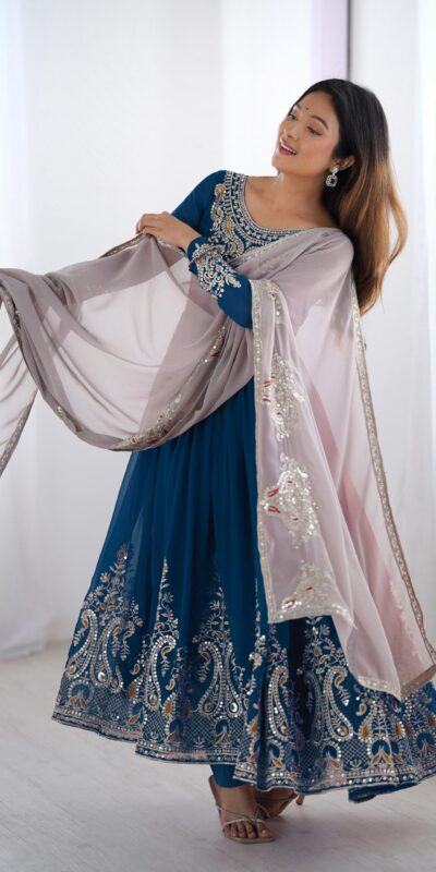ZF 5008 Navy Blue Georgette Gown with Embroidery Work. Wedding, Party, Festive, Events, Special Price ₹2049. Delivery 4-6 Working Days. Shop now. | Designer Suits, Jump Suits, Casual Suits, Creative suits, Palazzo Suits, Party Wear Suits, Patiala Suits, Salwar suit, Straight Suits